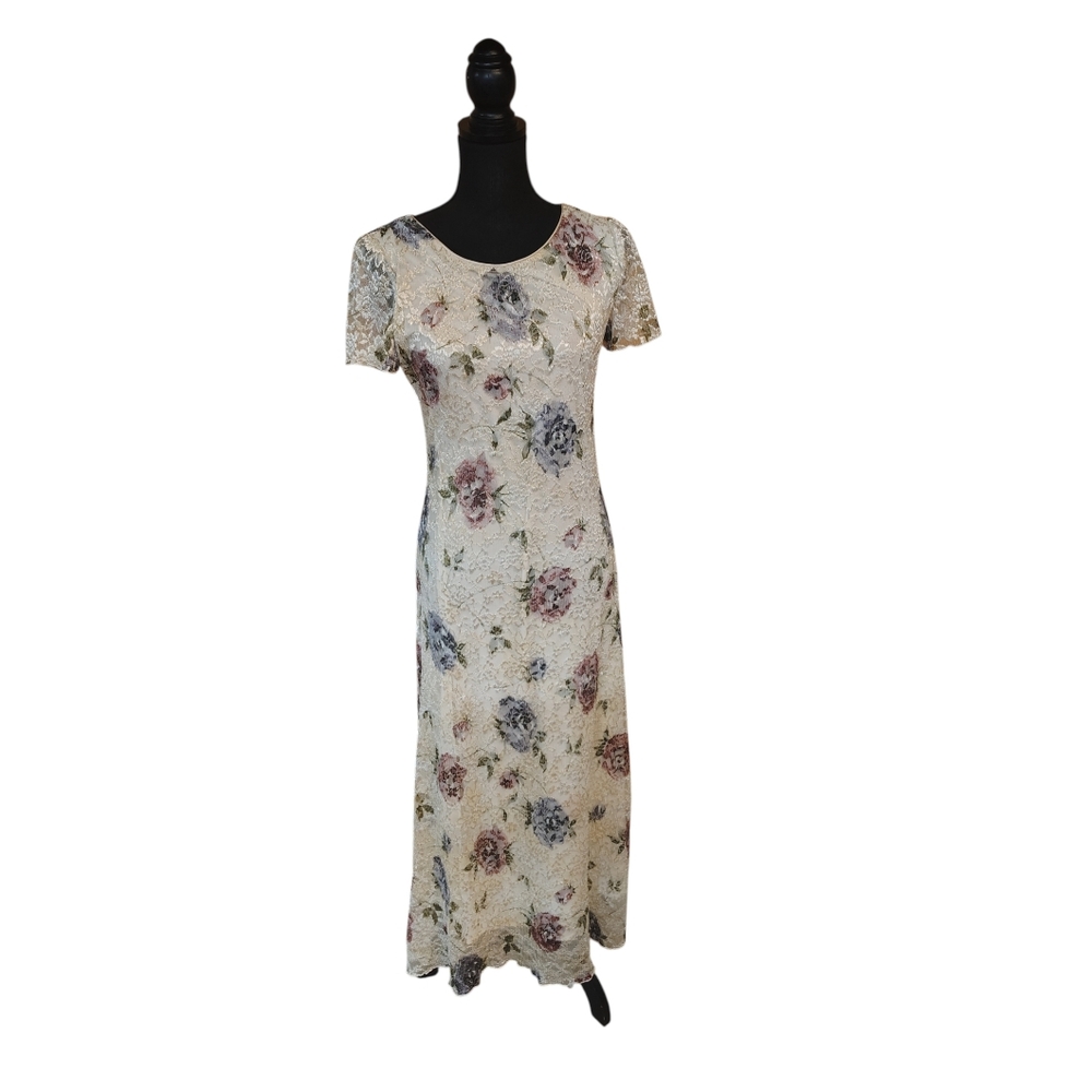 Vtg 90s/y2k cottagecore lace floral maxi dress Ronnie Nicole